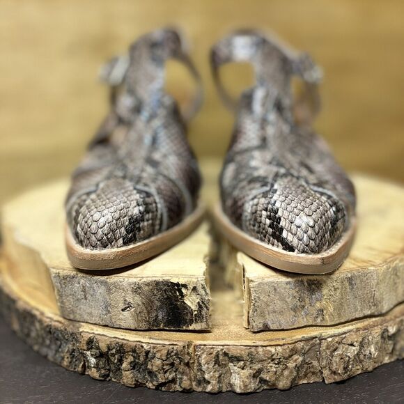 Jeffrey Campbell Angora Sandals Women 9.5 Snakeskin Leather Heeled Strappy Mules - Picture 4 of 12